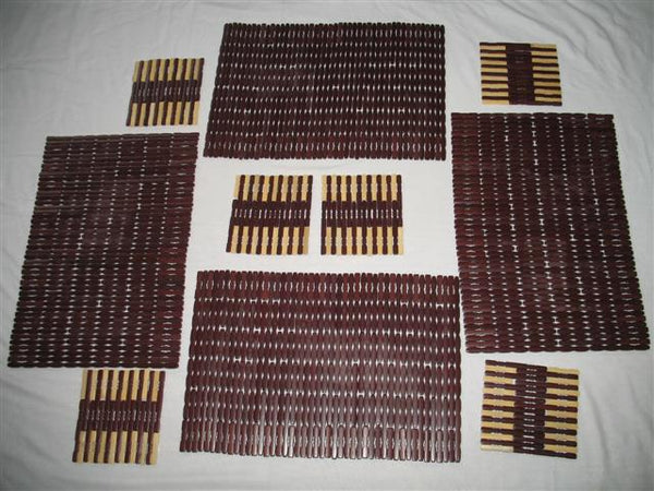 10 Pcs Bamboo Block Placemats &Trivets (natural & mahogany color