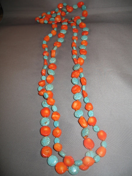 2 Pcs of Turquoise Beads and Stone Orange