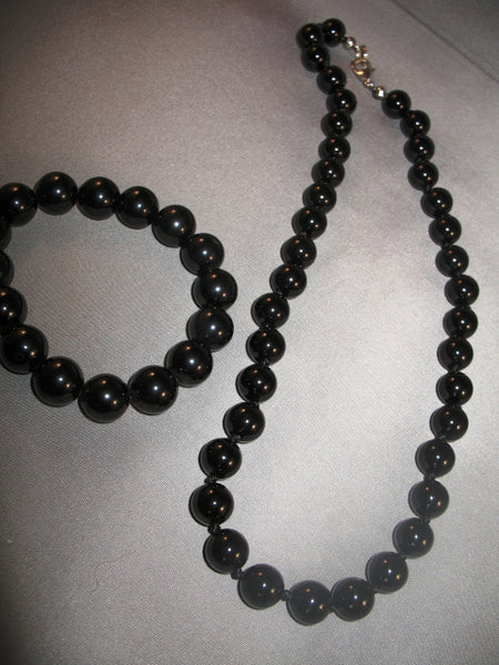 Agate Necklace and Bracelet Set (Pure Black, 2 Pcs)