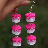 Handmade Woven Earring (pink, white)