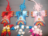 3 Ornaments (embroidered ancient clothing, pink, turquoise, red)