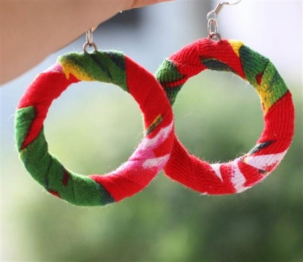 Handmade Fabric Earring (red, green, yellow)