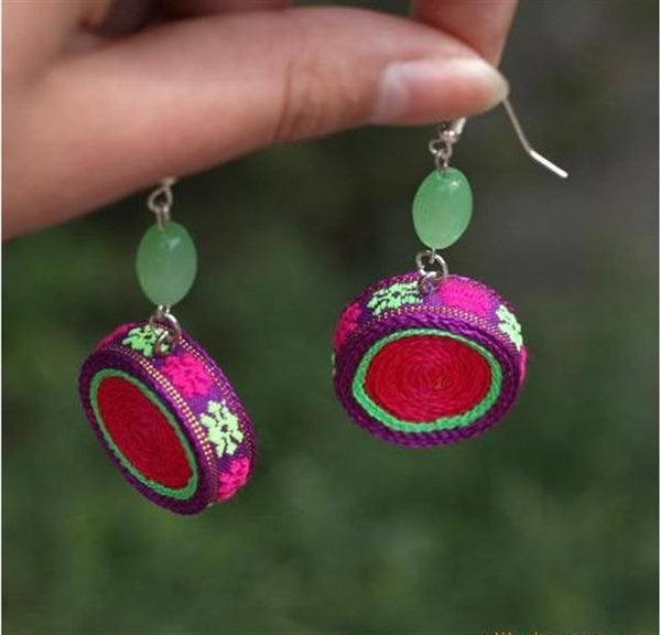 Handmade Woven Earring (pink, purple, green)