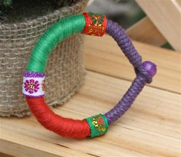 Handmade Woven Bracelet (red, green, purple)