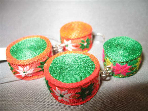 Handmade Woven Earring (green, orange)