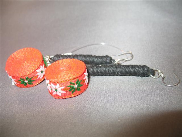Handmade Woven Earring (orange, black)
