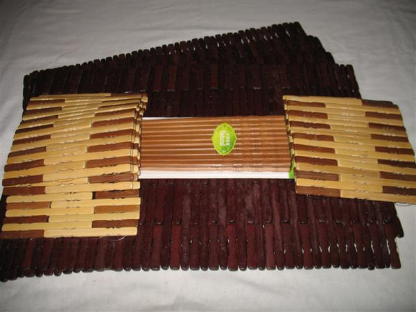 20Pcs Bamboo Block Placemats,Trivets (Natural&Walnut),Chopsticks