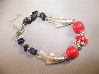 Tibet Silver Bracelet (fish2, red/black)