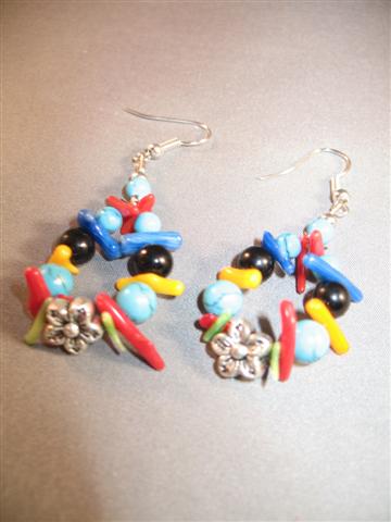 Tibet Silver Earrings (multi-color beads)