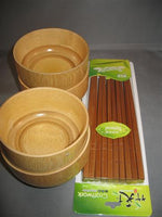 Natural Bamboo Bowls and chopsticks sets (4 bowls/5 pair chop)