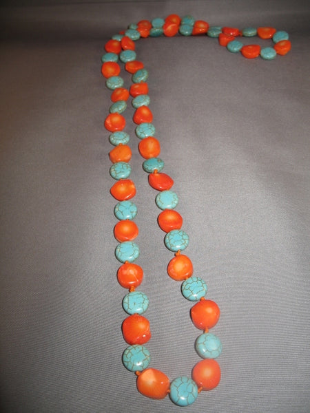 Turquoise Round Beads and Stone Orange