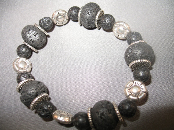 Volcanic Stone Bangle (Black/Silver, Multiple Beads4)
