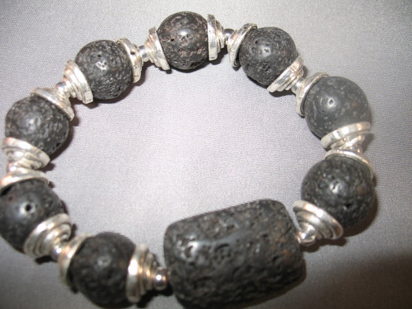 Volcanic Stone Bracelet (Black/Silver, Multiple Beads2)