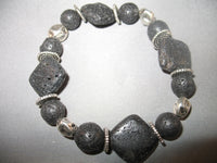 Volcanic Stone Bangle (Black/Silver, Multiple Beads5)