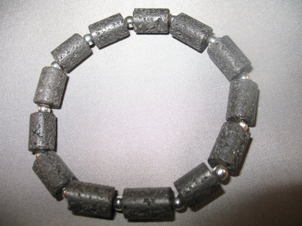 Volcanic Stone Bangle Tube Beads (Black/Silver6)