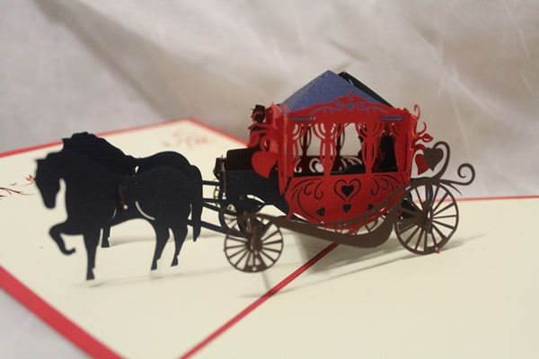 3D Papercuts Double Horses-Drawn Carriage Card