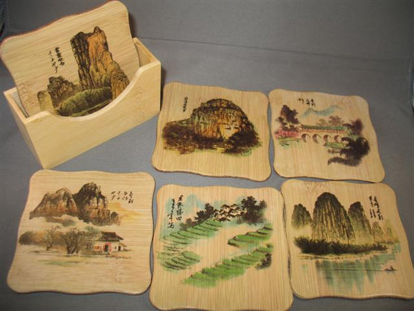 Bamboo Coaster Set of 6 (Mountain Scenery)