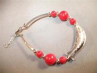 Tibet Silver Bracelet (fish, red)