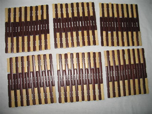 SleekTwo-Tone Bamboo Block Trivets 6 Pc (Natural & Mahogany)