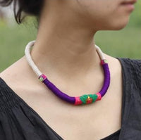 Handmade Woven Necklace (purple/red/green/white)