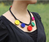 Handmade Woven Necklace (5 circle pendant, multi colors)