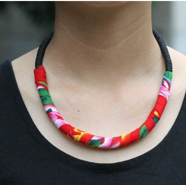 Handmade Woven Necklace (red, green, multiple colors)