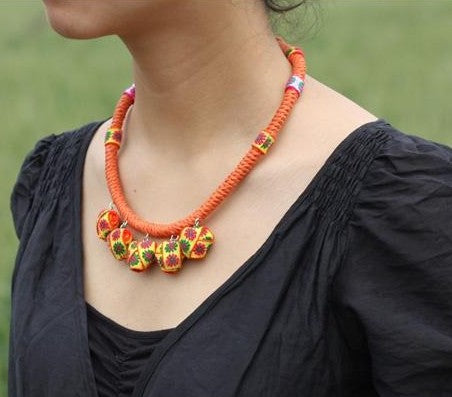 Handmade Woven Necklace (organge, yellow)