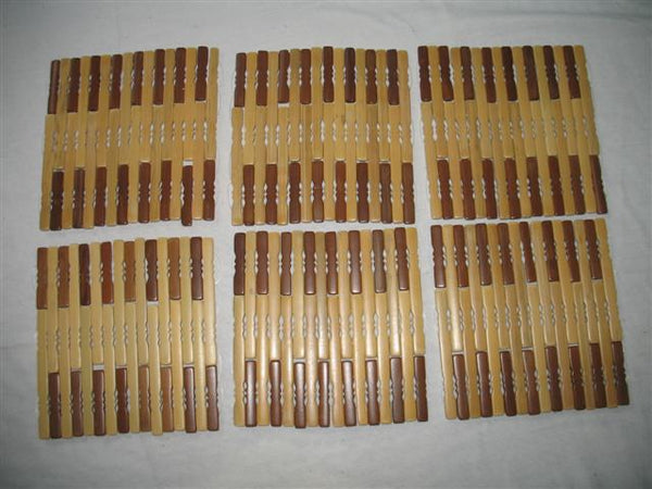 Sleek Two-Tone Bamboo Block Trivets 2 Pc (Natural & Walnut)