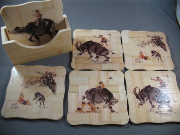 Bamboo Coaster Set of 6 (Boy & Cow)